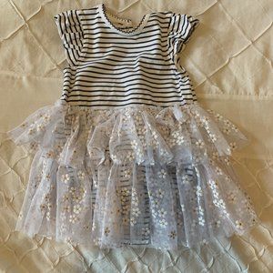 Navy and White Striped Tulle layered dress